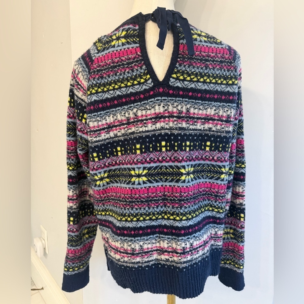Caslon Anthropologie Women’s Small Navy Blue Multicolored Fair Isle Sweater - Picture 2 of 8